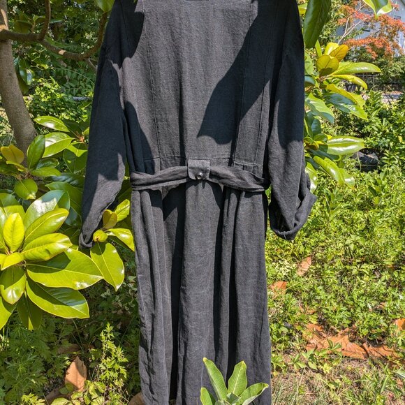 Vintage FLAX Linen Snap Button Front Maxi Dress Duster Workwear Size Large - Picture 5 of 5